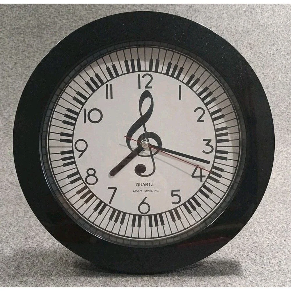 Albert Elovitz Inc. Piano Keys Wall Clock Quartz Moment Battery Operated Black